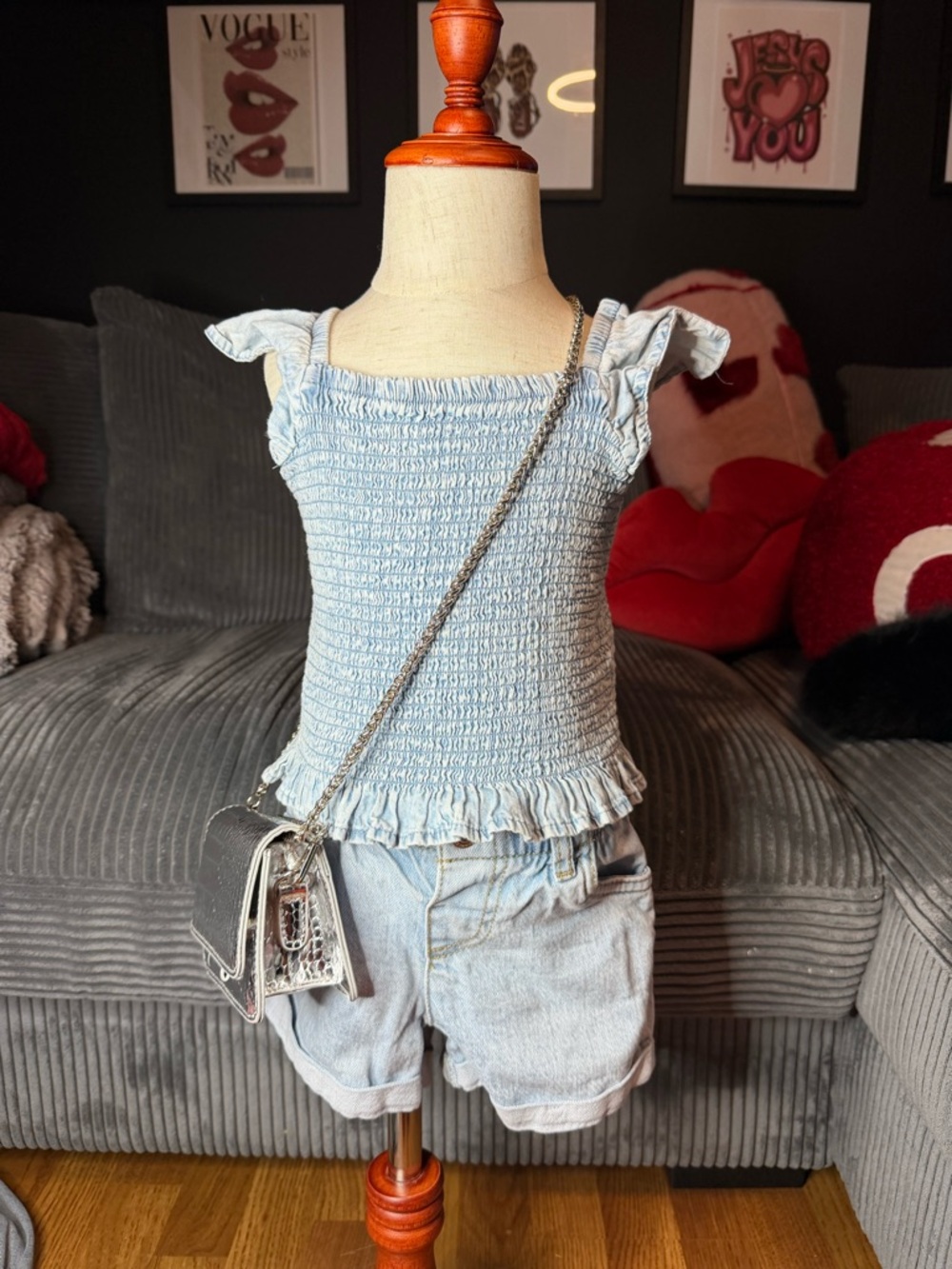 Light Blue Smocked Tank with Ruffle Hem 4t